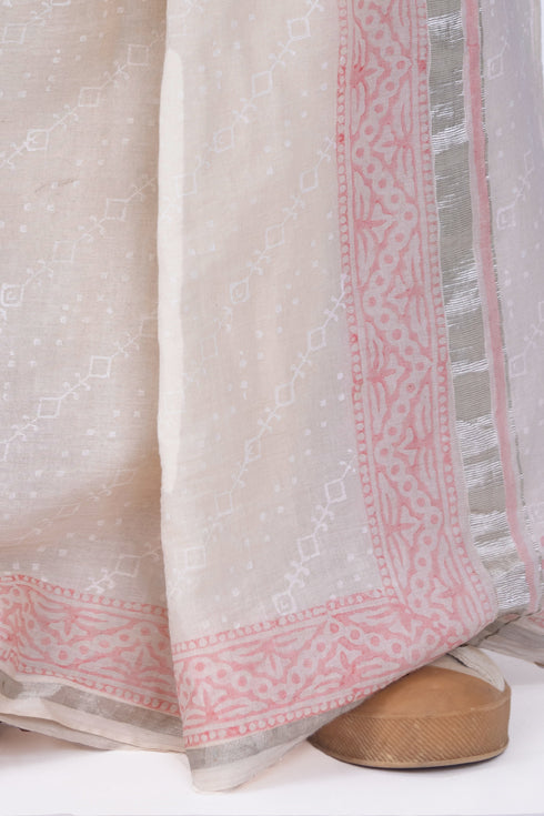 EDAKKARA Hand Woven & Hand Block Printed Kasavu Mundu